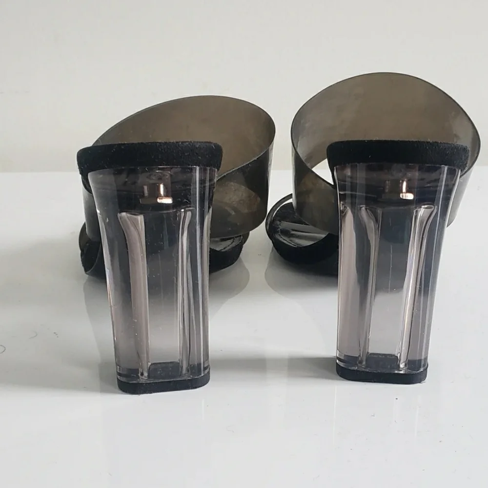 ZARA Acrylic Clear Block Heel & Smoke Grey PVC Translucent Straps - LIKE… - Picture 3 of 5